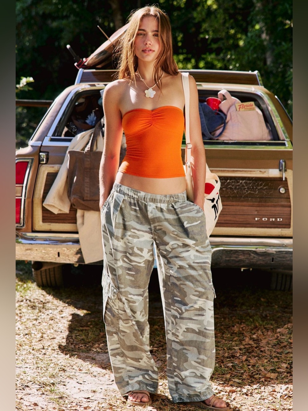 Urban Outfitters Wide Leg Camo Pants with Neutral Tones